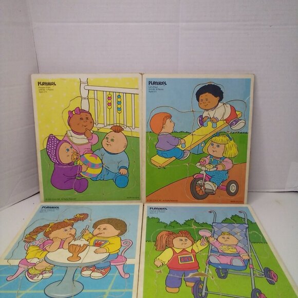 Vintage 1991 Cabbage Patch Kids Puzzles Wood Lot of 4 Playskool Ages 2-5 - Picture 2 of 11